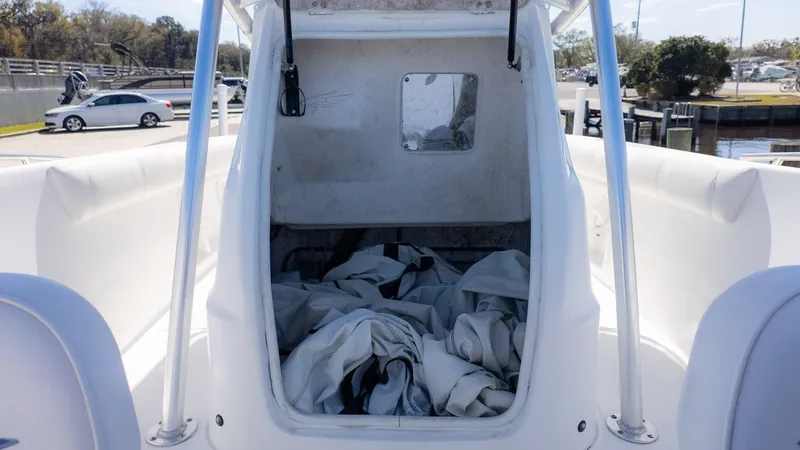 Slide: The Image of Interior of a 2019 Glasstream 221cc boat with storage area. - 12