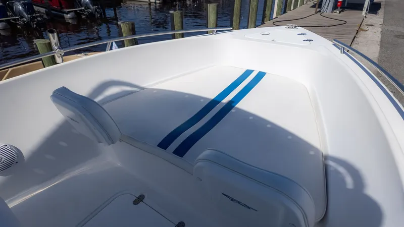 Slide: The Image of Interior view of a 2019 Glasstream 221cc boat at the dock. - 15