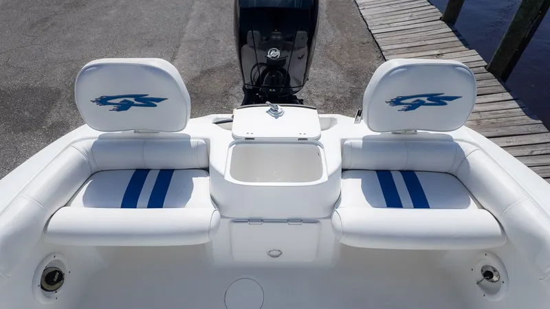 Slide: The Image of Interior view of a 2019 Glasstream 221cc boat with seating. - 6