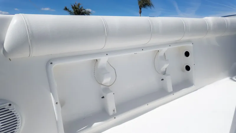 Slide: The Image of Interior view of a 2019 Glasstream 221cc boat, white upholstery. - 8