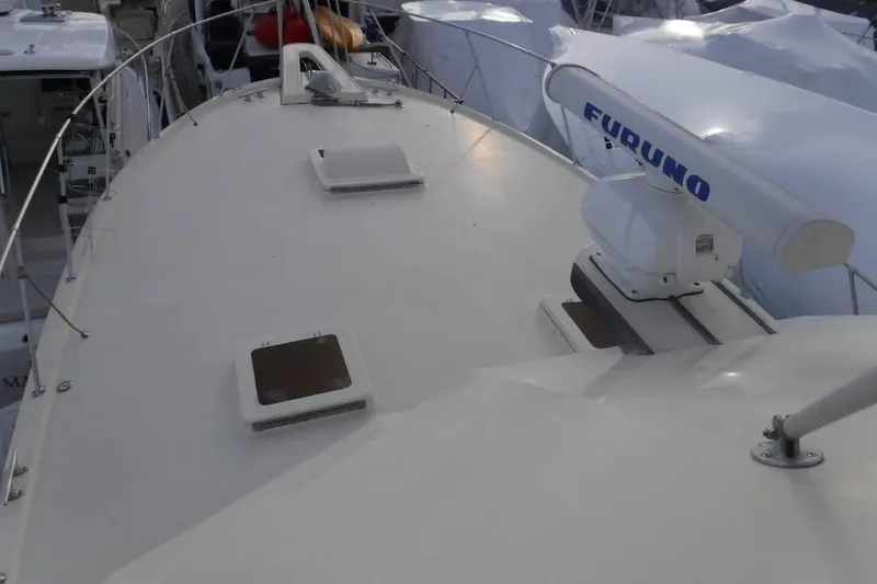 Slide: The Image of 1979 Hatteras 46 Convertible yacht deck with Furuno radar equipment. - 9