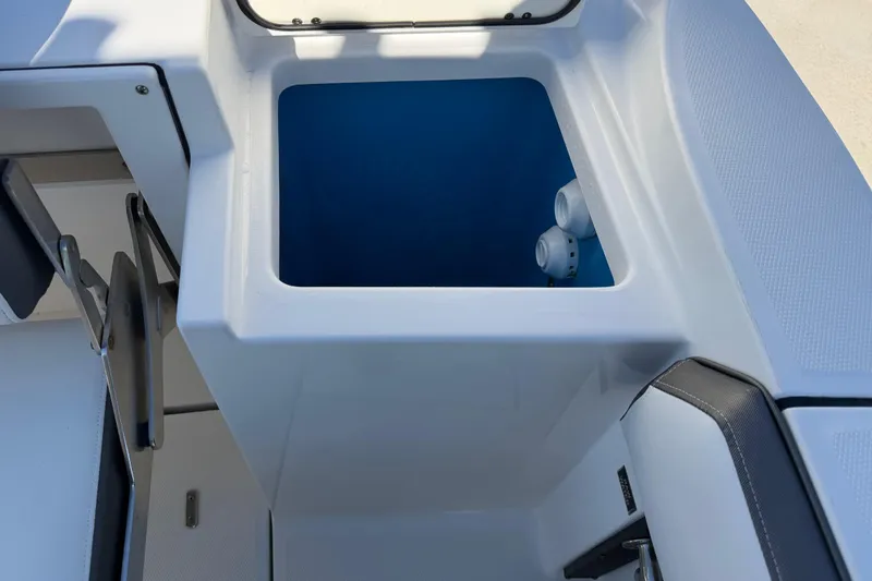 Slide: The Image of Livewell compartment on a 2020 Blackfin 242 CC boat, featuring a sleek design. - 32