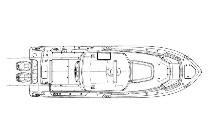 Slide: The Image of Floor plan of the 2018 Boston Whaler 330 Outrage boat. - 14