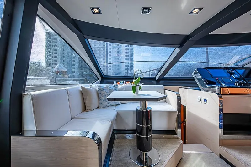 Slide: The Image of Luxurious interior of 2017 Azimut 80 yacht with modern seating and panoramic windows. - 47