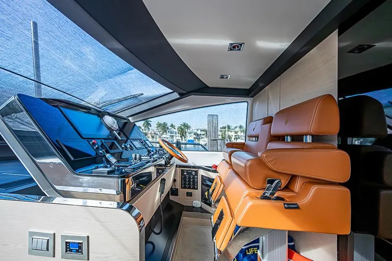 Slide: The Image of Luxurious 2017 Azimut 80 yacht interior with modern helm and leather seating. - 50