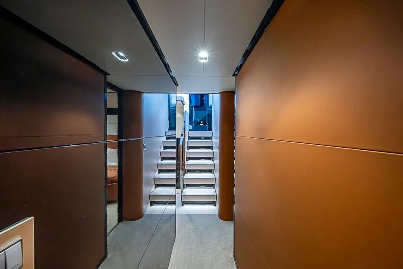 Slide: The Image of Luxurious interior hallway of 2017 Azimut 80 yacht with modern lighting and sleek design. - 54