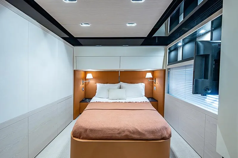 Slide: The Image of Luxurious bedroom interior of 2017 Azimut 80 yacht with modern design and cozy ambiance. - 84