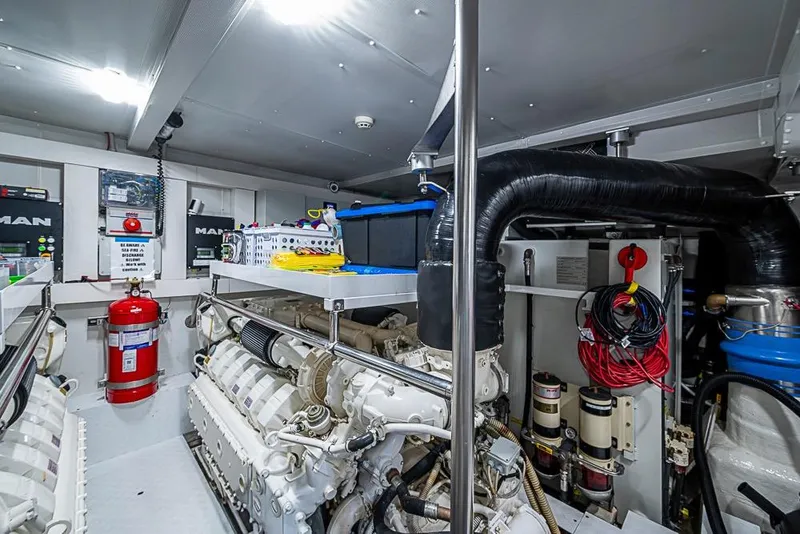 Slide: The Image of Engine room of 2017 Azimut 80 yacht, featuring advanced machinery and equipment. - 97