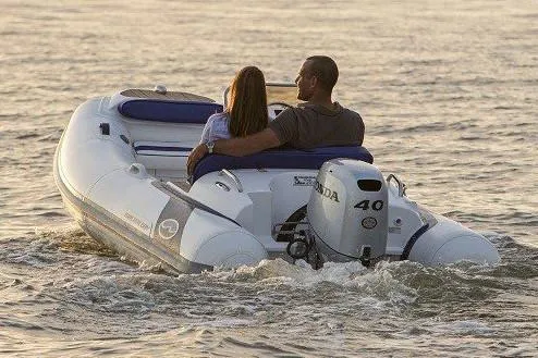 Slide: The Image of Manufacturer Provided Image: 2020 Walker Bay Generation 340 boat with Honda 40 outboard motor on water. - 9