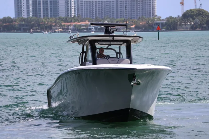 Slide: The Image of 2020 Blackwater 41 Performance Fish boat cruising on water with cityscape background. - 3