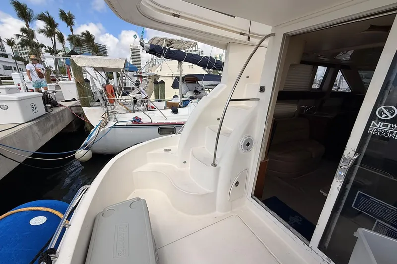 Slide: The Image of 2008 Meridian 341 Sedan yacht docked at marina with interior view. - 15