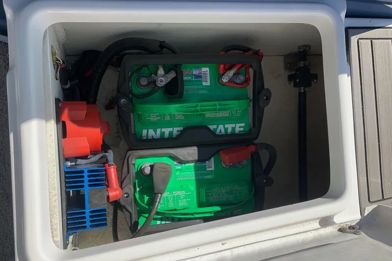 Slide: The Image of Battery compartment of a 2015 Bryant Calandra boat with Interstate batteries. - 23