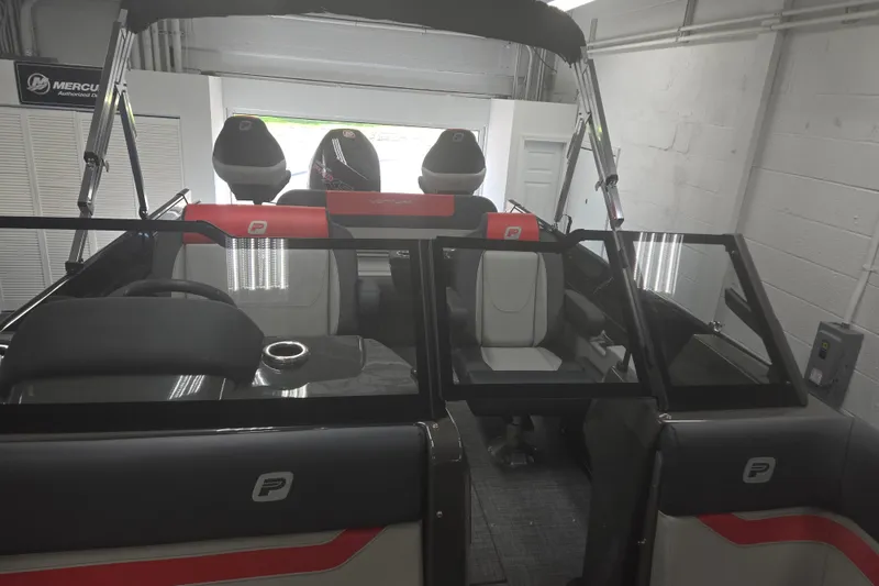 Slide: The Image of 2026 Princecraft Ventura 230 WRL boat interior with modern seating and sleek design. - 17