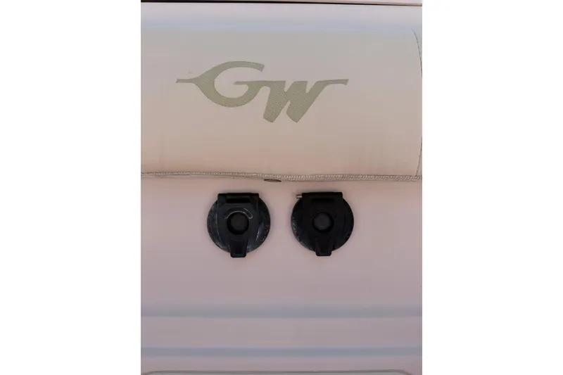 Slide: The Image of Grady-White Canyon 336 boat seat with logo and dual cup holders, 2008 model. - 34