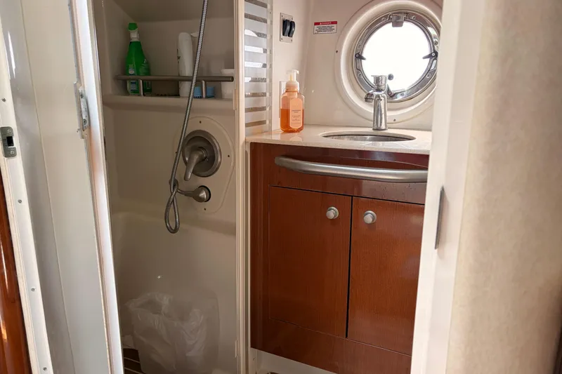 Slide: The Image of Bathroom interior of 2008 Sea Ray Sundancer 350 yacht with sink and shower. - 36