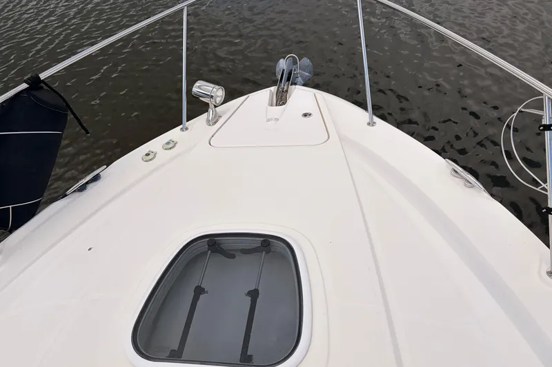 Slide: The Image of Bow view of 2008 Sea Ray Sundancer 350 on calm water. - 43