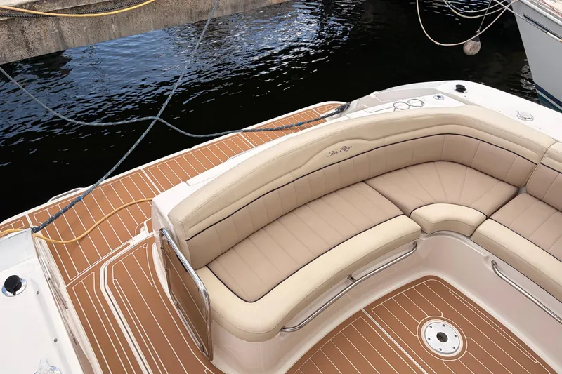 Slide: The Image of Luxurious seating on 2008 Sea Ray Sundancer 350 yacht with teak flooring. - 6