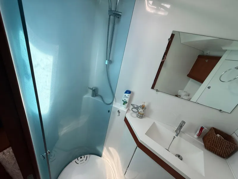 Slide: The Image of Bathroom interior of 2007 Beneteau 49 yacht with shower and sink. - 10