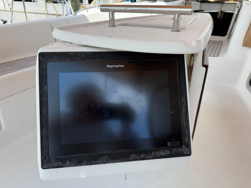 Slide: The Image of Raymarine navigation display on 2007 Beneteau 49 yacht cockpit. - 31