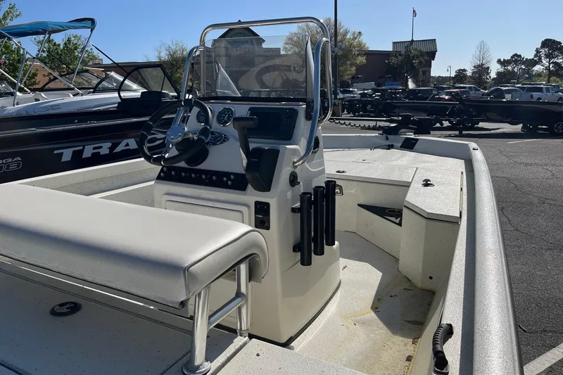 Slide: The Image of 2018 Ranger RB190 Bay boat interior with steering console and seating. - 5
