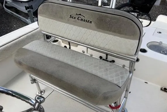 Slide: The Image of 2020 Sea Chaser 23 LX boat seat with diamond-patterned upholstery. - 8