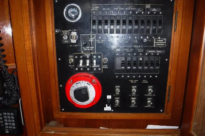 Slide: The Image of Electrical control panel on a 1987 Cheoy Lee Pedrick 47 yacht. - 13