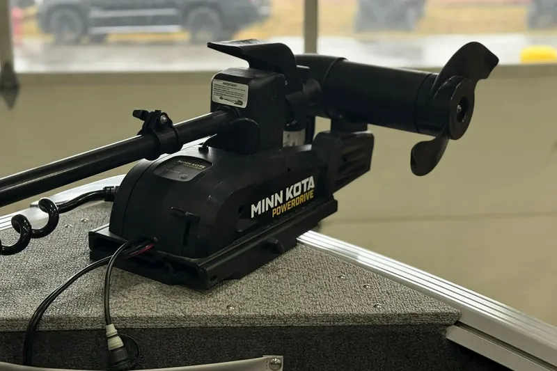 Slide: The Image of Minn Kota PowerDrive motor on 2023 Starcraft Stealth 166 DC boat deck. - 9