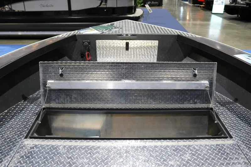 Slide: The Image of 2026 Alumaweld Columbia XL 26 boat interior with open storage compartment. - 15