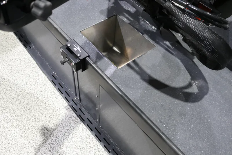 Slide: The Image of Interior detail of 2026 Alumaweld Columbia XL 26 boat, featuring a metal compartment. - 21