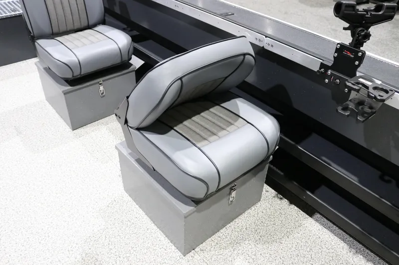 Slide: The Image of Gray seating in 2026 Alumaweld Columbia XL 26 boat interior. - 9