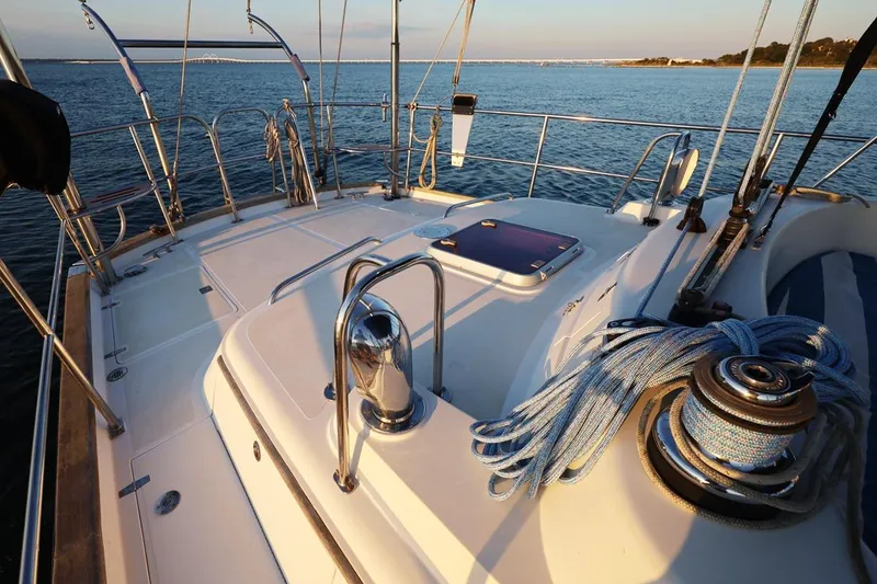 Slide: The Image of Sailing deck of 2009 Passport Vista 515 Center Cockpit yacht at sunset. - 5