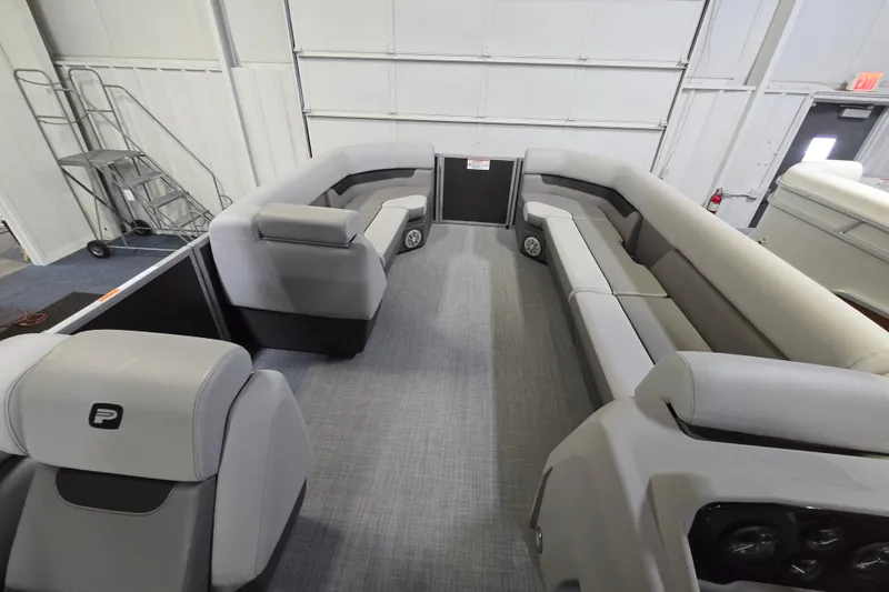 Slide: The Image of 2026 Princecraft Vectra 23 L pontoon boat interior with spacious seating and modern design. - 8