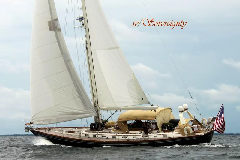 The Image of Sailing yacht "Sovereignty," a 1990 Little Harbor Sloop 58', cruising on open water. - 1