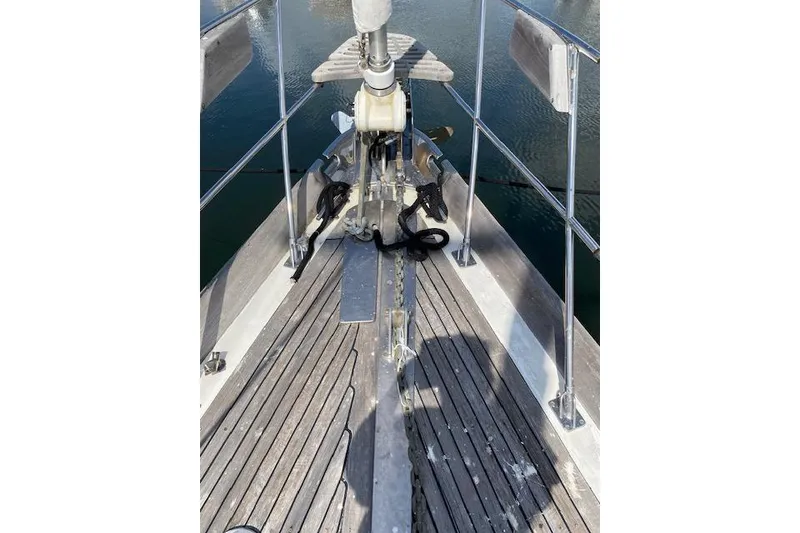 Slide: The Image of Bow view of 1990 Little Harbor Sloop 58' with anchor and teak deck. - 48