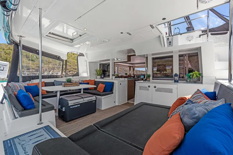 Slide: The Image of Luxurious interior of 2017 Lagoon 450 F catamaran with modern seating and decor. - 40