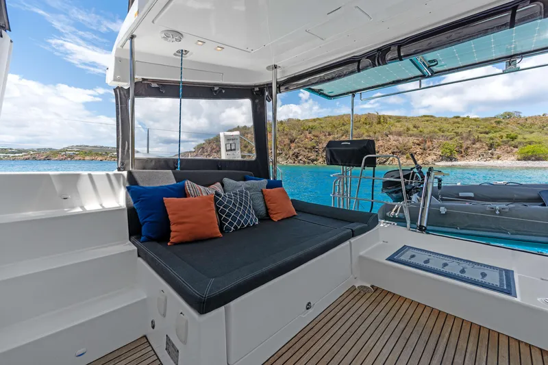 Slide: The Image of Luxurious Lagoon 450 F catamaran interior, 2017 model, with scenic ocean view and comfortable seating. - 44