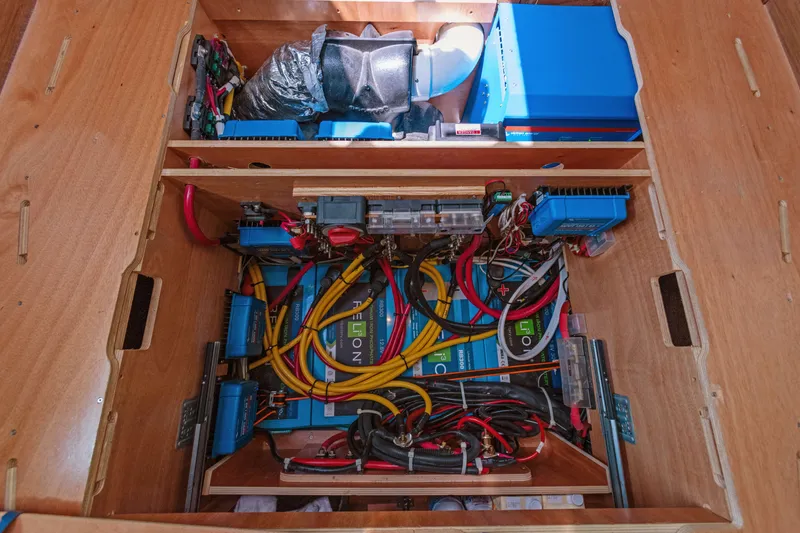Slide: The Image of Electrical system of a 2017 Lagoon 450 F yacht, showcasing wiring and components. - 70