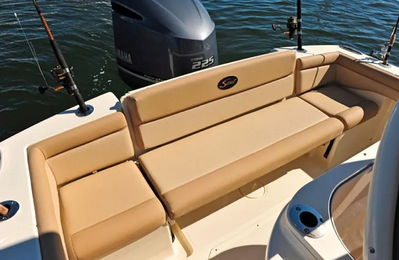 Slide: The Image of Manufacturer Provided Image: 2017 Scout 225 XSF boat with Yamaha 225 engine and beige seating. - 13