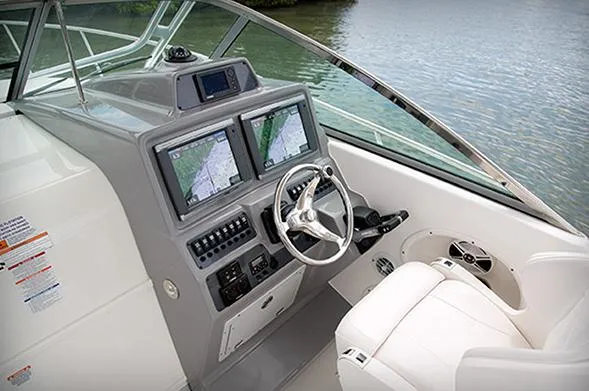 Slide: The Image of Manufacturer Provided Image: 2018 Robalo R305 Walkaround helm with dual navigation screens. - 6