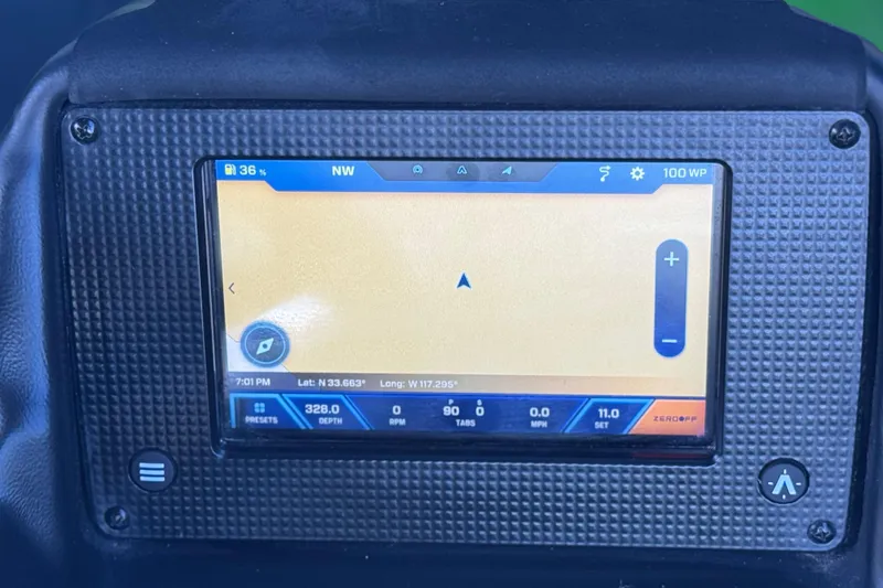 Slide: The Image of 2021 Moomba Kaiyen dashboard display showing navigation and performance metrics. - 36