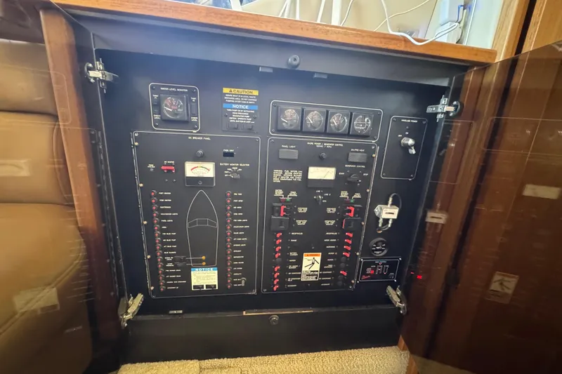 Slide: The Image of Electrical control panel of a 1998 Bayliner 4087 Aft Cabin Motoryacht. - 16