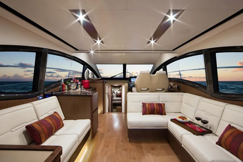 Slide: The Image of Manufacturer Provided Image: Luxurious interior of 2018 Sea Ray Fly 400 yacht with ocean view. - 10