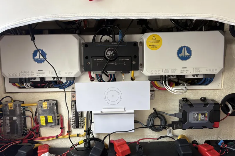 Slide: The Image of Electrical system setup in a 2024 Fountain 32 NX Sportfish boat. - 16