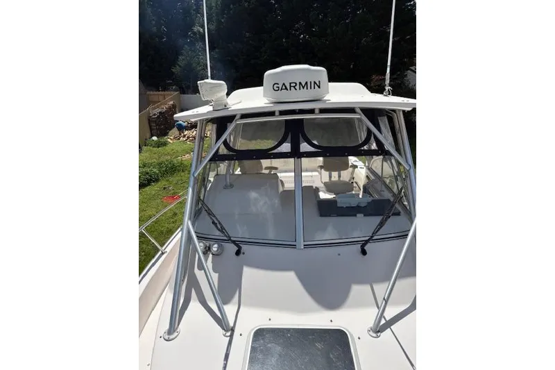 Slide: The Image of 2003 Grady-White Marlin 300 boat with Garmin equipment, viewed from the bow. - 47