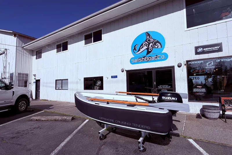 Slide: The Image of OC Tenders OC-300 boat outside Salish Boat Co. building, 2020 model. - 16
