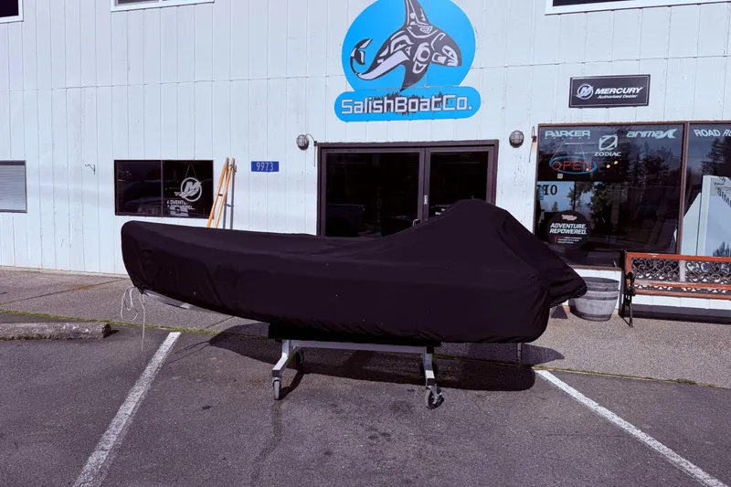 Slide: The Image of Covered OC Tenders OC-300 boat outside Salish Boat Co. shop, 2020 model. - 9