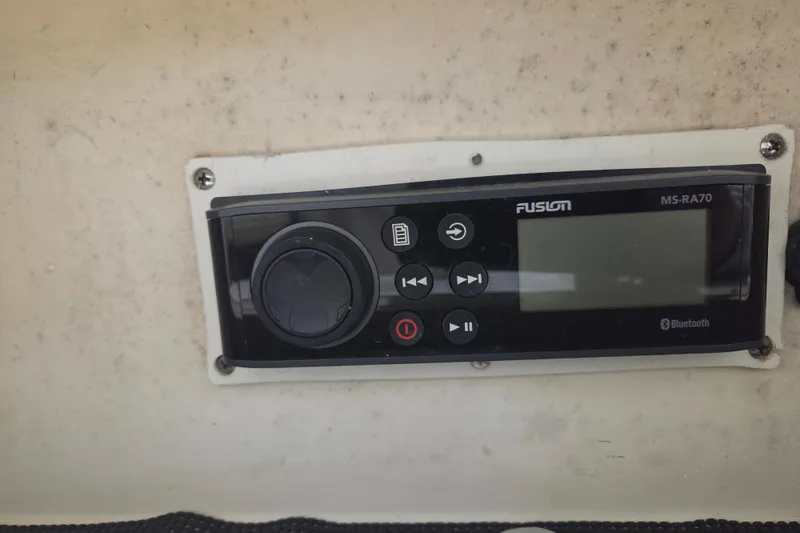 Slide: The Image of Fusion MS-RA70 stereo system on 2010 Westport 23 Bow Rider Tender boat. - 18