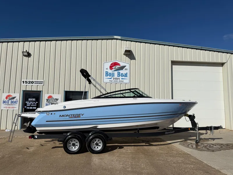 The Image of 2023 Monterey 224FS boat in front of Boji Boat building. - 0