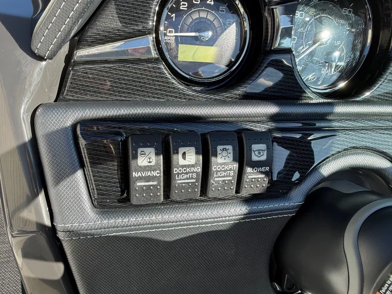 Slide: The Image of Dashboard of 2023 Monterey 224FS with switches and gauges. - 17