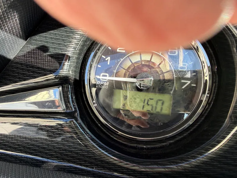 Slide: The Image of Tachometer of a 2023 Monterey 224FS boat, displaying 1500 RPM. - 18